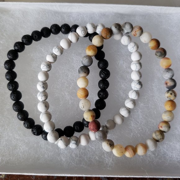 2/35$ NWOT Set of 3 matching bracelet lava beads and natural stones - Picture 2 of 5